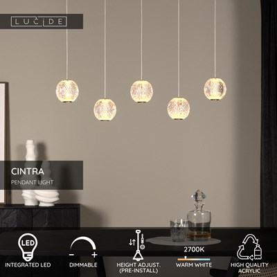 Lucide CINTRA - Pendant light - LED Dim. - 5x4,7W 2700K - Transparant